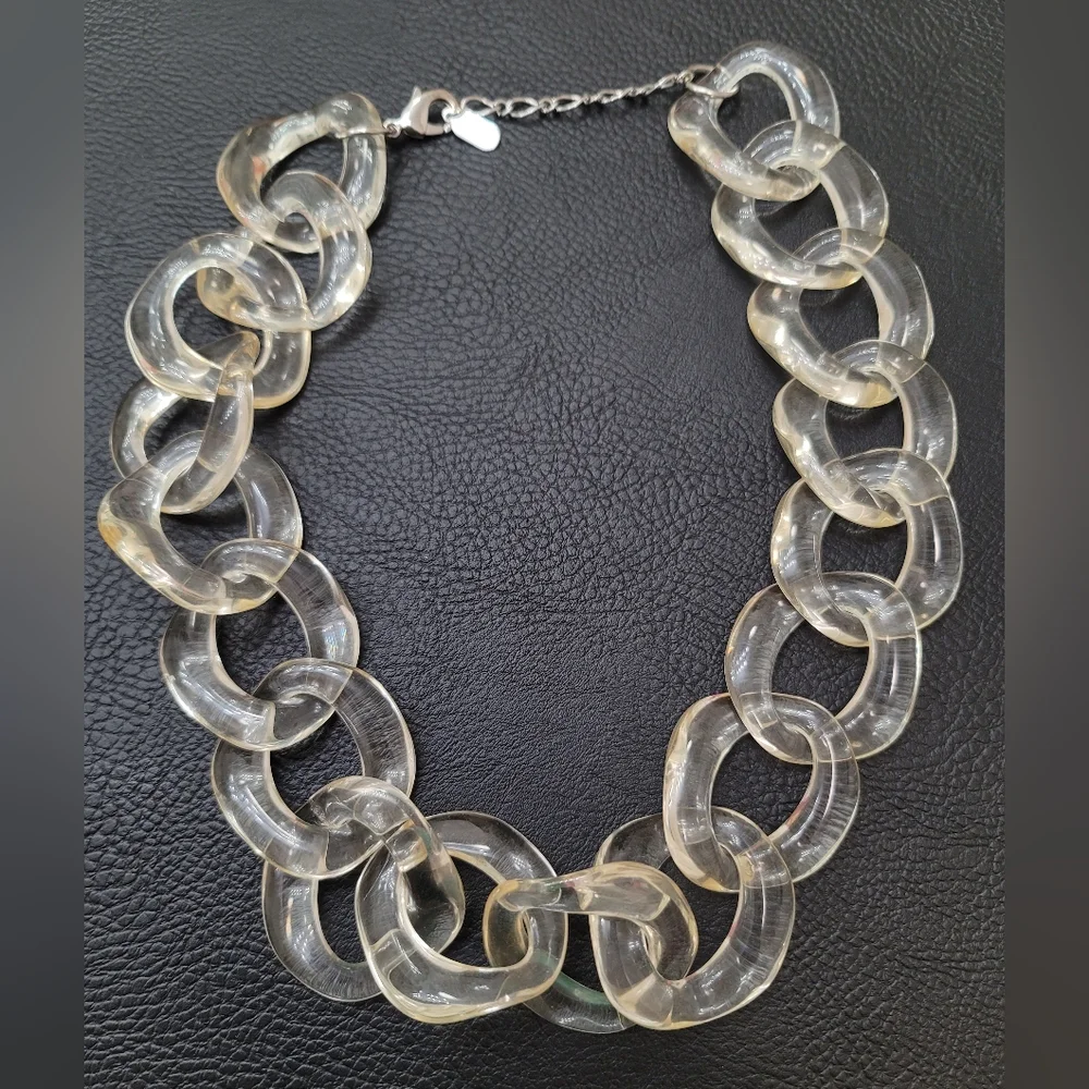 Fornash 80's Clear Lucite Link Statement Necklace - Vintage, Estate